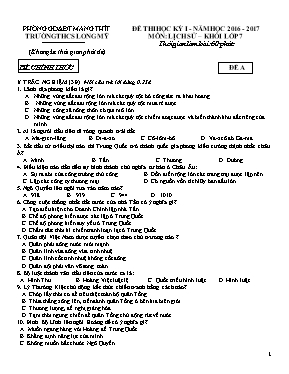 Đề thi học kỳ I - Năm học 2016 - 2017 môn Lịch sư Khối lớp 7 - Đề A